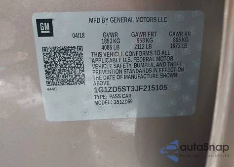 2018 Chevrolet Malibu Lt from USA, damaged, VIN 1G1ZD5ST3JF215105